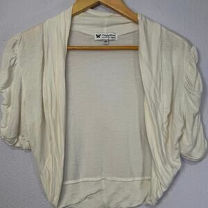 Y2K Papilion Cropped Top Womens Shrug Bolero Beige Coquette M Soft Girl Minimal